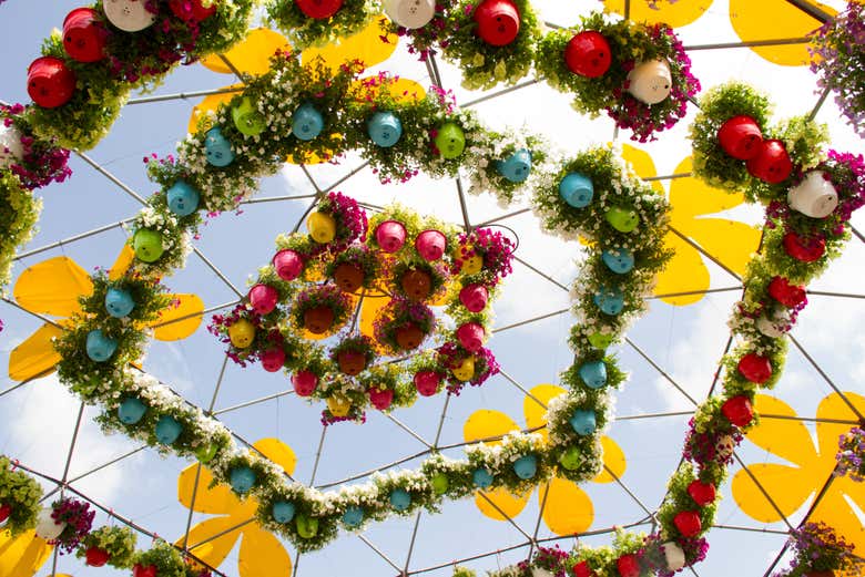 Instalação de arte floral no Butterfly Garden Dubai